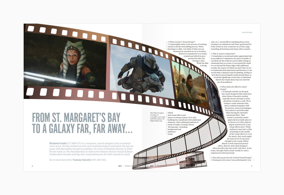 King's School OKS Magazine layout for the Richard Gould Skywalker Sound feature